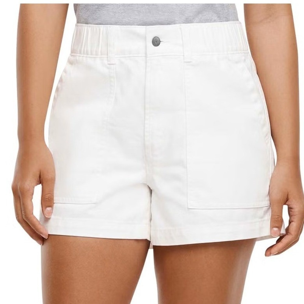 GAP Elastic Waist White Twill Shorts Sz L Utility Patch Pockets Denim Jeans NWT